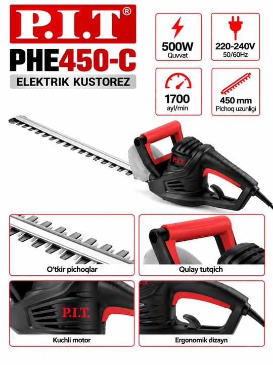 Elektrik kustorez P.I.T. PHE450-C 500 Vt, 450 mm, kuchli
