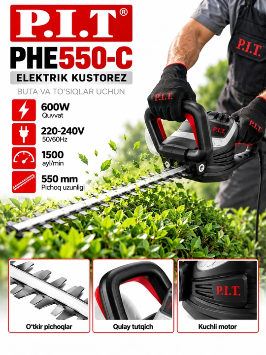 Электрический кусторез P.I.T. PHE550-C 600Вт, лезвие 550 мм
