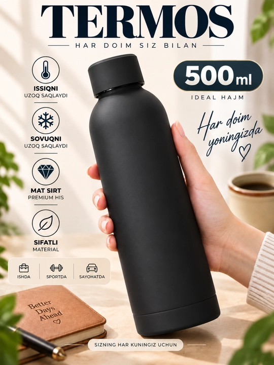 Termos,termokryujka,matvy korpus,zanglamaydigan polatdan 500ml, termoslar