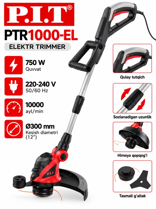 P.I.T. PTR1000-EL elektr trimmer 750 Vt, 300 mm, kuchli