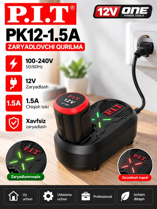 P.I.T. PK12-1.5A 12V akkumulyator zaryadlovchi qurilma