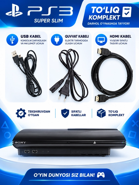 Sony PlayStation 3 Super Slim, 250/320/500GB HDD, 4 ta geympad, qora