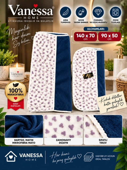 Mahsulot 100% suv o‘tkazmaydigan mikrofibra matodan tayyorlangan