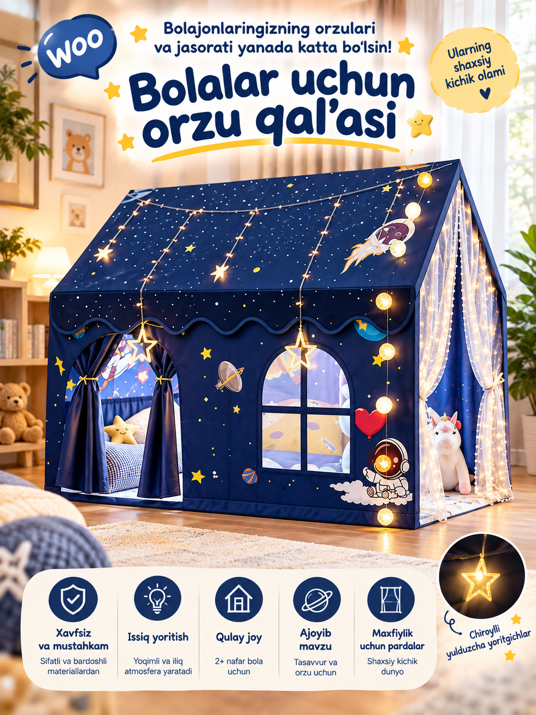 Bolalar uchun o‘yin uychasi, 120x100x130 sm - 
