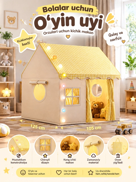 Bolalar uchun o‘yin uychasi, 120x100x130 sm - 