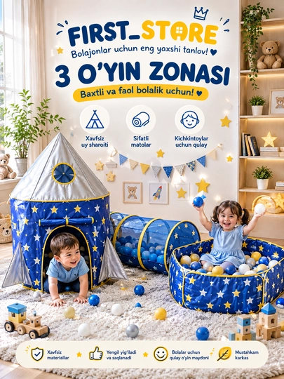 Bolalar uchun o‘yin uychasi, 120x100x130 sm - 