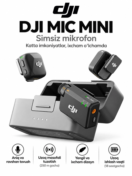 Беспроводной микрофон DJI Mic Mini, 2 передатчика + 1 приемник, с зарядным кейсом - 