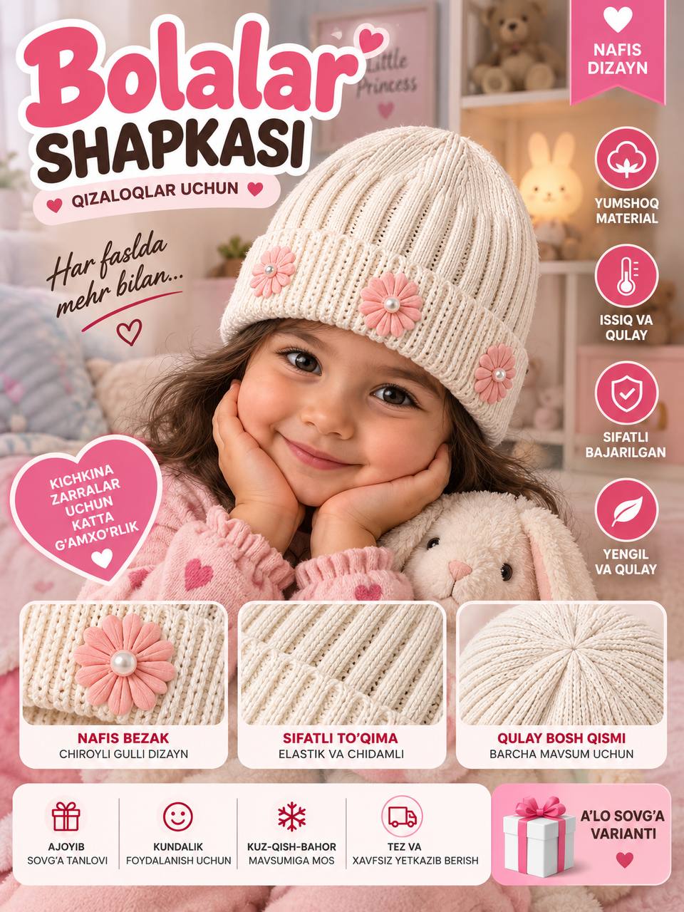 Qizlar uchun shapkalar, qish va kuz uchun shapkalar - 
