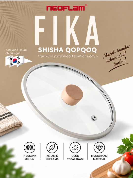 NEOFLAM FIKA Shisha qopqoq 24–26 sm, toblangan shisha, qozon va tovalar uchun - 