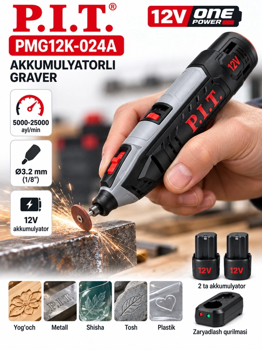 Akkumulyatorli graver P.I.T. PMG12K-024A 12V