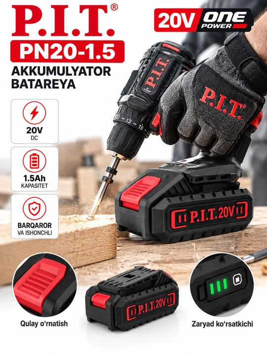 Akkumulyatorli batareya P.I.T.PN20-1.5   20V 1.5Ah