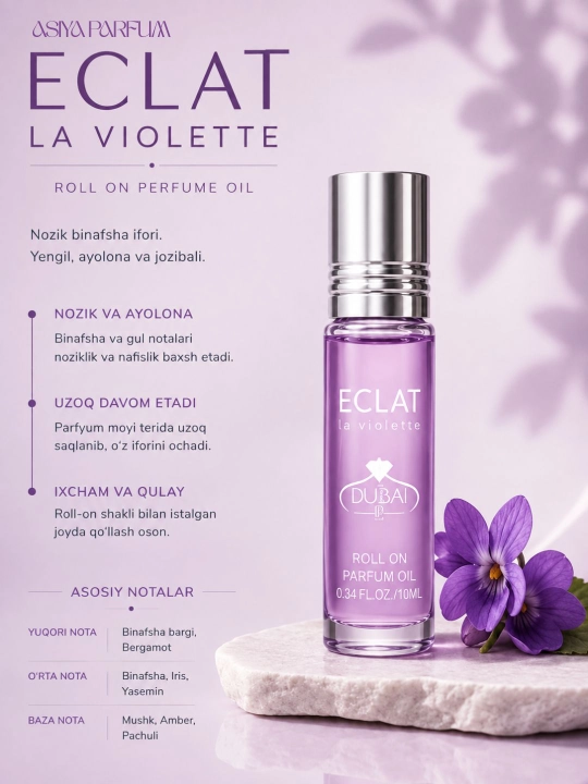 Ayollar uchun "Eclat la violette" attorlik moyi, sovg‘a sifatida, 10 ml - 