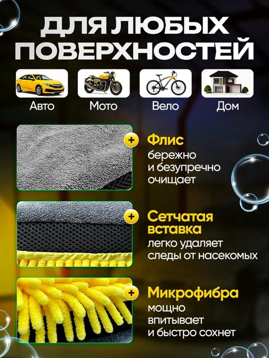 Микрофибровая варежка для мойки автомобиля, двусторонняя губка-митт