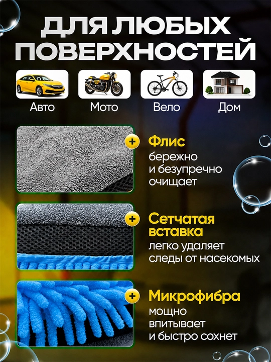 Микрофибровая варежка для мойки автомобиля, двусторонняя губка-митт