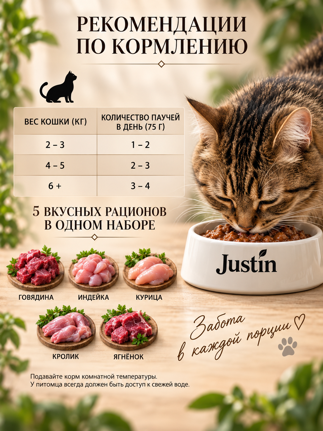 Justin mushuklar uchun nam yem assorti 5 ta ta’m 75 gr 5 dona