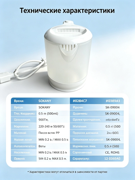 SOKANY SK-09004 elektr choynak quvvati 0,5 l 900 Vt, stakanli, avtomatik o'chirish