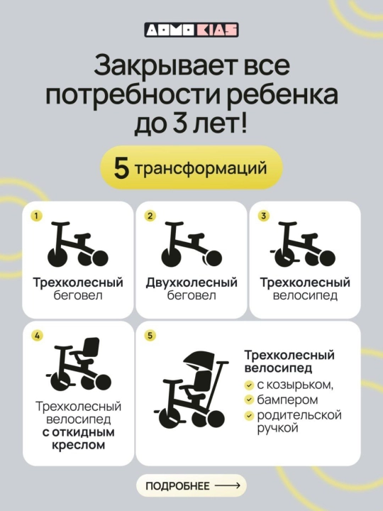 Детский велосипед 5 в 1  , складной трехколесный велосипед-трансформер, до 30 кг
