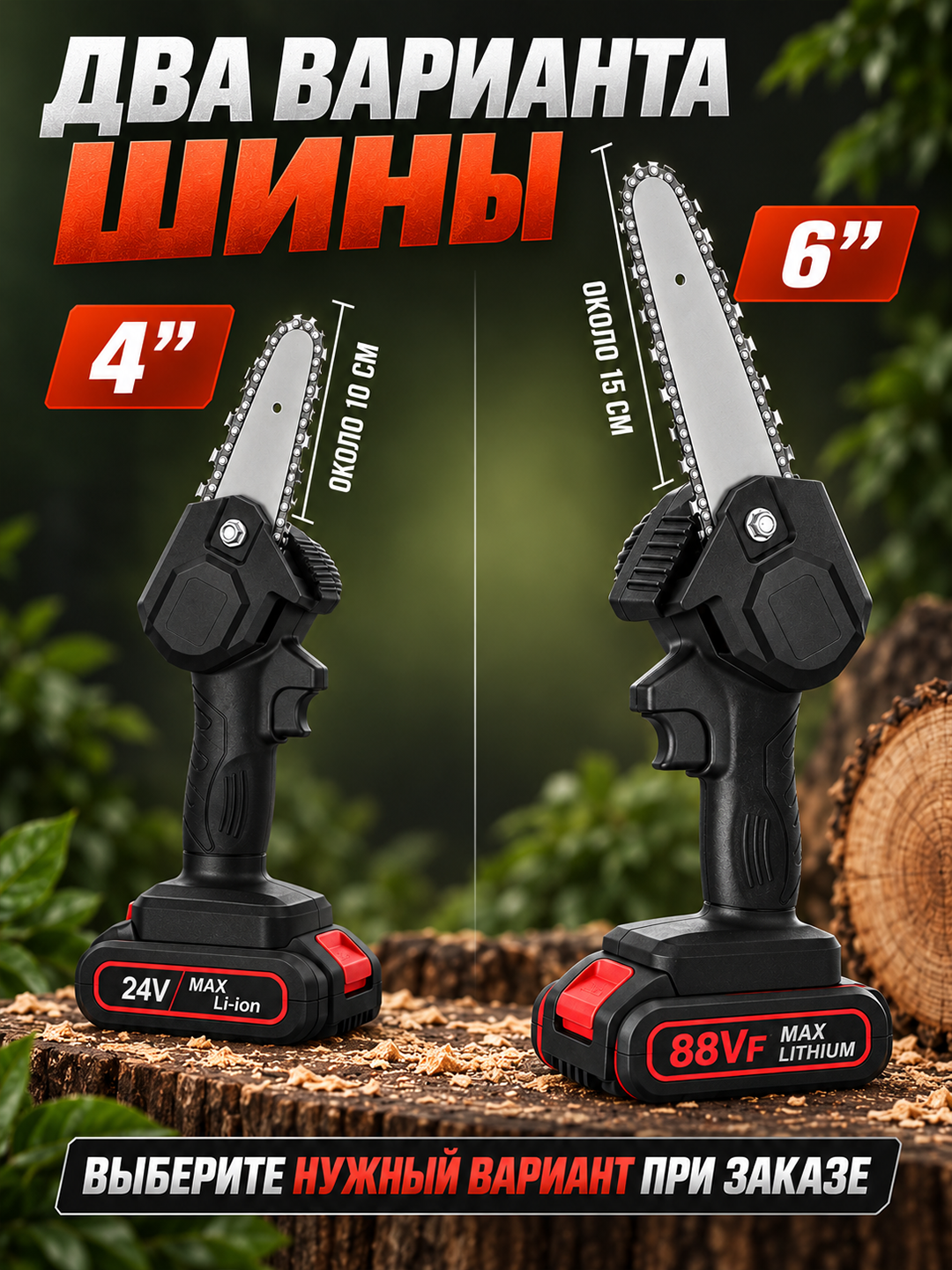 Shox kesish va bog‘ ishlari uchun 4″/6″ akkumulyatorli mini zanjirli arra