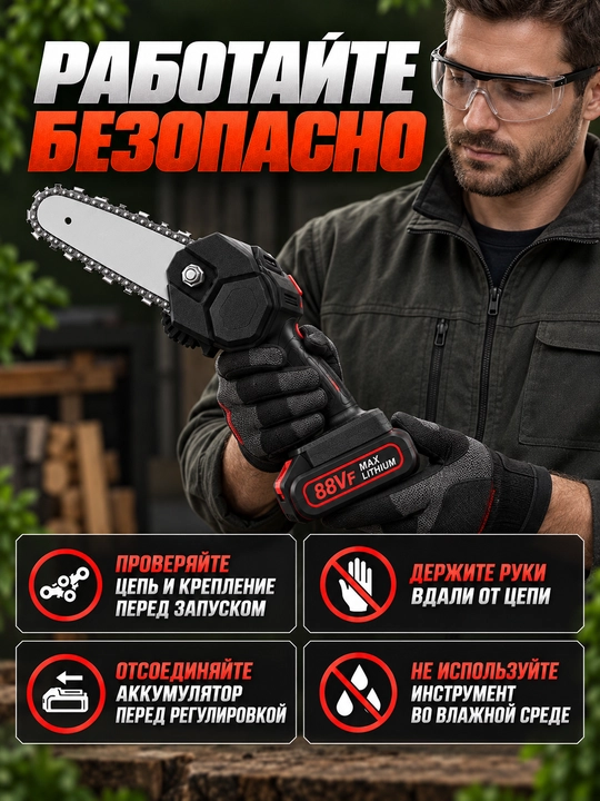 Shox kesish va bog‘ ishlari uchun 4″/6″ akkumulyatorli mini zanjirli arra