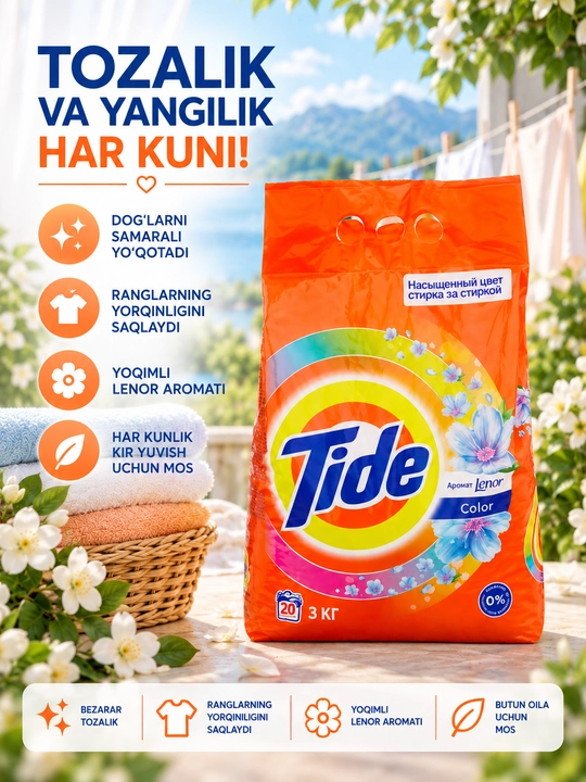 Tide Aqua Color 3 kg kir yuvish kukuni — rangli kiyimlar uchun maxsus - 