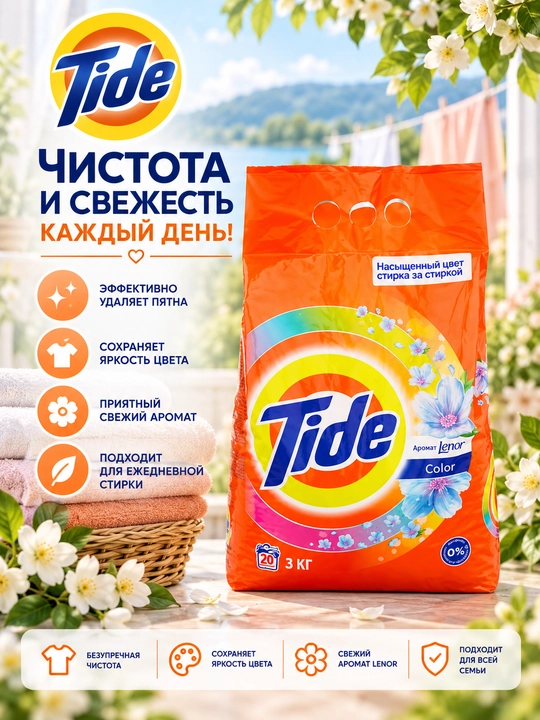 Tide Aqua Color 3 kg kir yuvish kukuni — rangli kiyimlar uchun maxsus