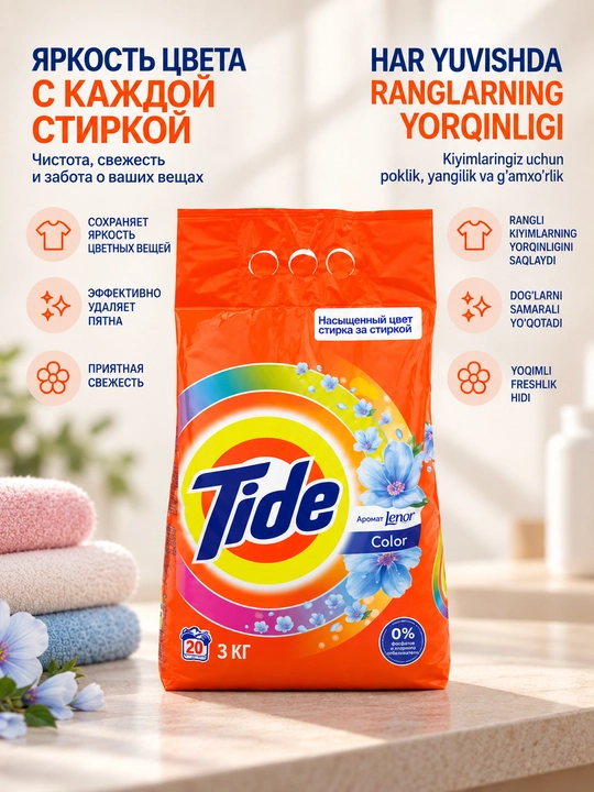 Tide Color kir yuvish kukuni Lenor ifori bilan, 3 kg - 