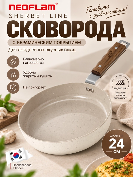 Neoflam tovalar, keramik qoplamali, quyma alyuminiy, induksion, skavarodka, skavaroda - 