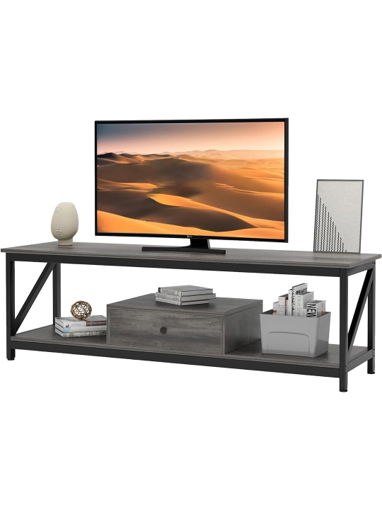 60" TV uchun tumba, kulrang eman, tortma va tokchali - 