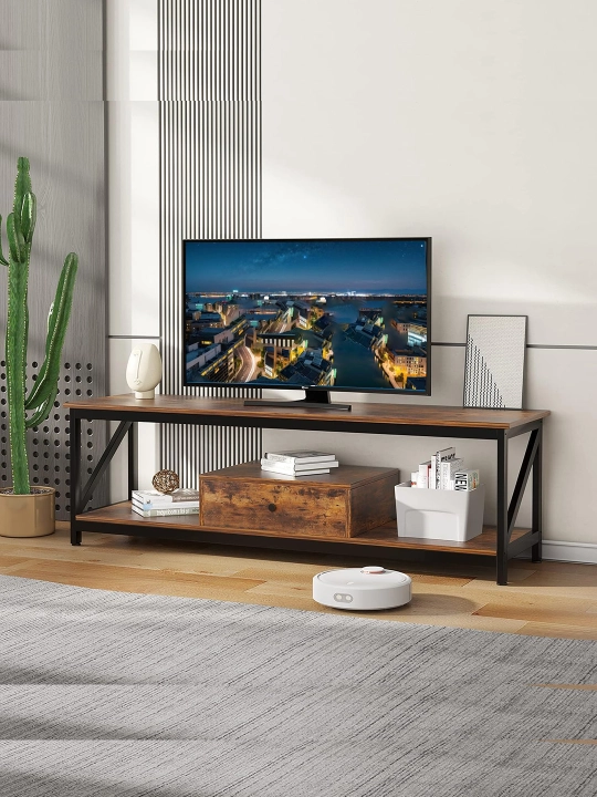 60" TV uchun tumba, kulrang eman, tortma va tokchali