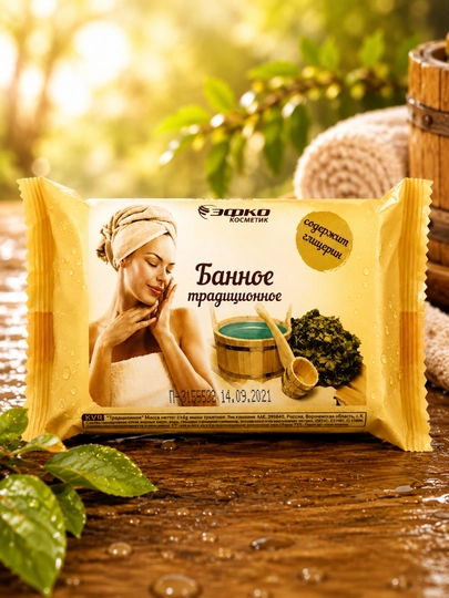 Bannoye an’anaviy sovun 190 g – glitserinli qattiq sovun, ko‘pikli oilaviy parvarish