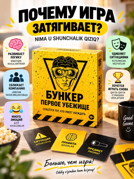 Бункер: Первое убежище — настольная игра 18+ для компании, 200 карт