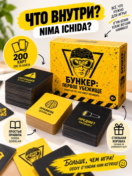 Бункер: Первое убежище — настольная игра 18+ для компании, 200 карт