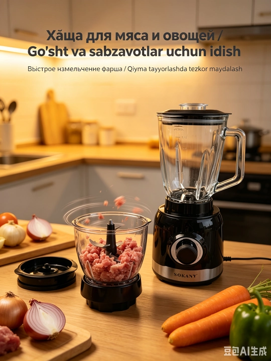 Блендер SOKANY SK-JB-178, 1000Вт, 1,5л, 5 скоростей,  для смузи, мяса и специй