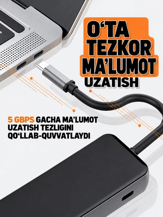 Хаб 12-в-1, Type-C, многопортовый адаптер 4K HDMI, PD, считыватель карт SD/TF, McP - FITIT