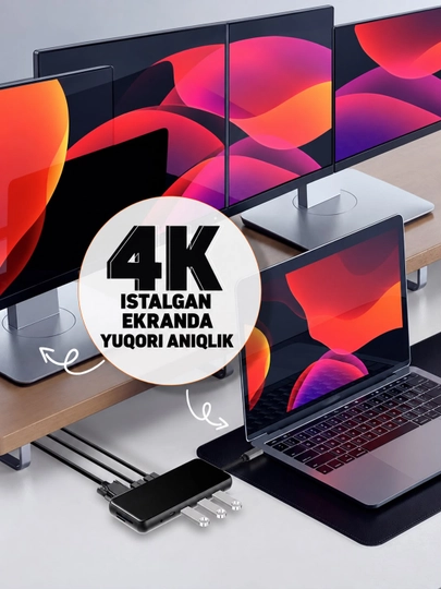 Хаб 12-в-1, Type-C, многопортовый адаптер 4K HDMI, PD, считыватель карт SD/TF, McP - FITIT