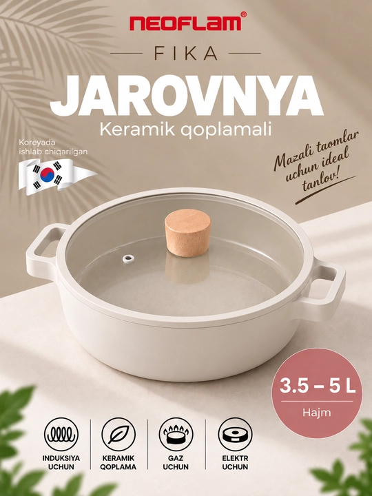 NEOFLAM FIKA Quyma alyuminiy qozonlar 3.5L va 5 L, shisha qopqoqli - 