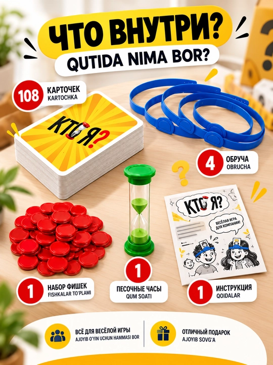 «Kimman?» stol o‘yini — bolalar va kattalar uchun viktorina o‘yini, 6+