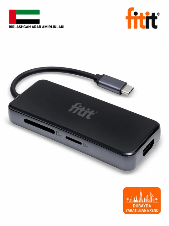 Хаб 8-в-1, многопортовый адаптер 4K HDMI, PD, считыватель карт SD/TF, XPS, Type-C - FITIT - 