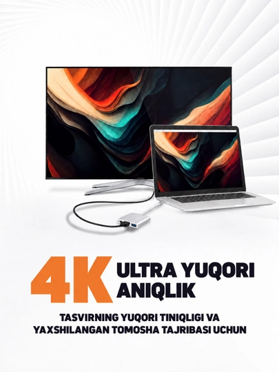 Hab 8 tasi 1 da, Ko‘pportli Adapter 4K HDMI, PD, SD TF Karta O‘quvchi, XPS, Type-C - FITIT