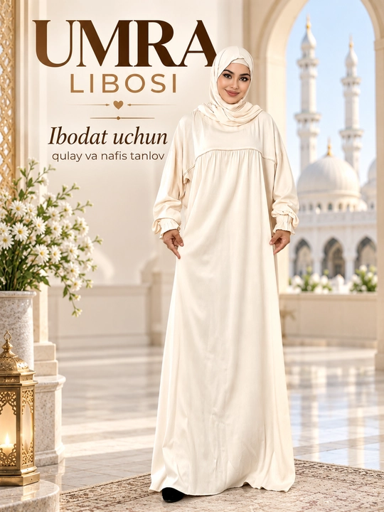 Namoz uchun ko'ylak, Umra ko‘ylagi, Muslimalar ko‘ylagi, Ro‘moli bilan to‘plam, NAMAZNIK - 