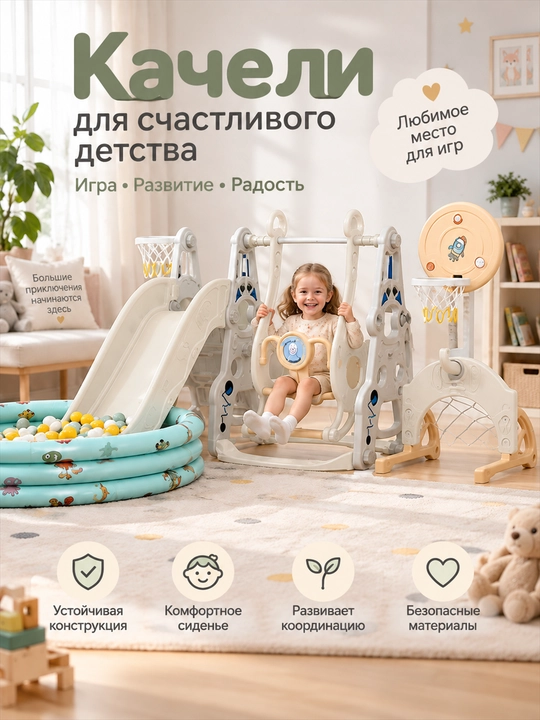 O‘yin majmuasi, tepalik va arg‘imchoq, sharli basseyn