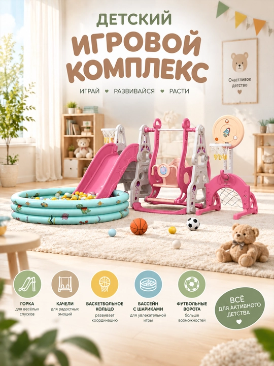 O‘yin majmuasi, tepalik va arg‘imchoq, sharli basseyn