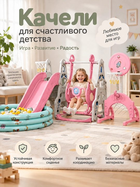 O‘yin majmuasi, tepalik va arg‘imchoq, sharli basseyn