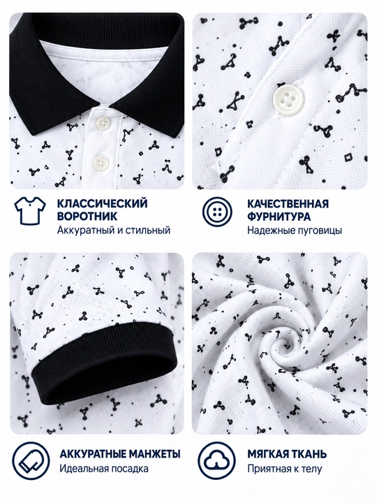 Поло-футболка для мальчика, белая с принтом, короткий рукав