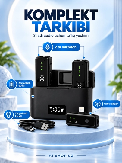 Simsiz petlichka mikrofoni, Type-C, shovqinni kamaytirish, zaryadlash qutisi