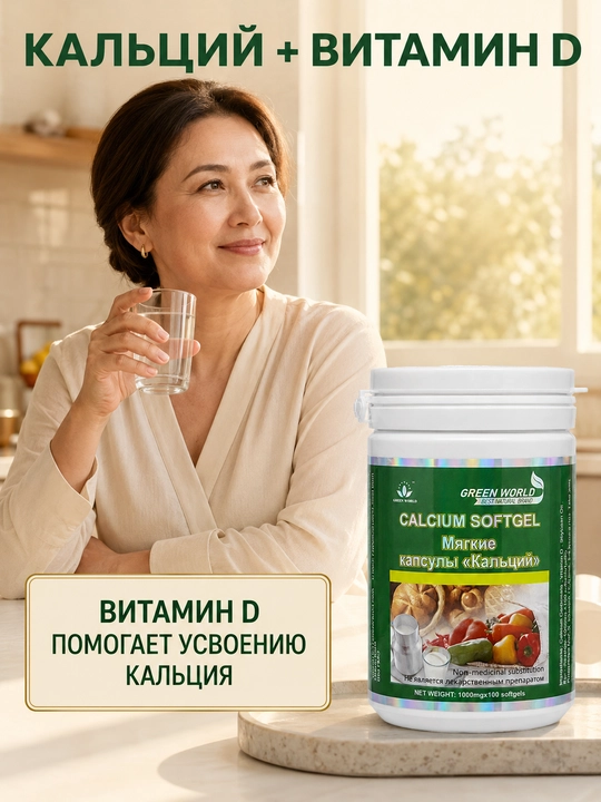 Green World Calcium Softgel, kalsiy + vitamin D, yumshoq kapsulalar, 100 dona