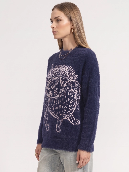 UMA ayollar uchun art-printli yumshoq oversize trikotaj jemper
