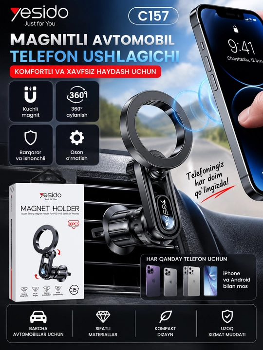YESIDO  — telefon uchun magnitli avtomobil ushlagichi - 