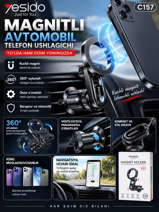 YESIDO  — telefon uchun magnitli avtomobil ushlagichi