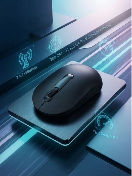 HOCO GM14 simsiz sichqonchasi, 2.4G, 1200 DPI, optik sensorli, noutbuk va kompyuter uchun - 